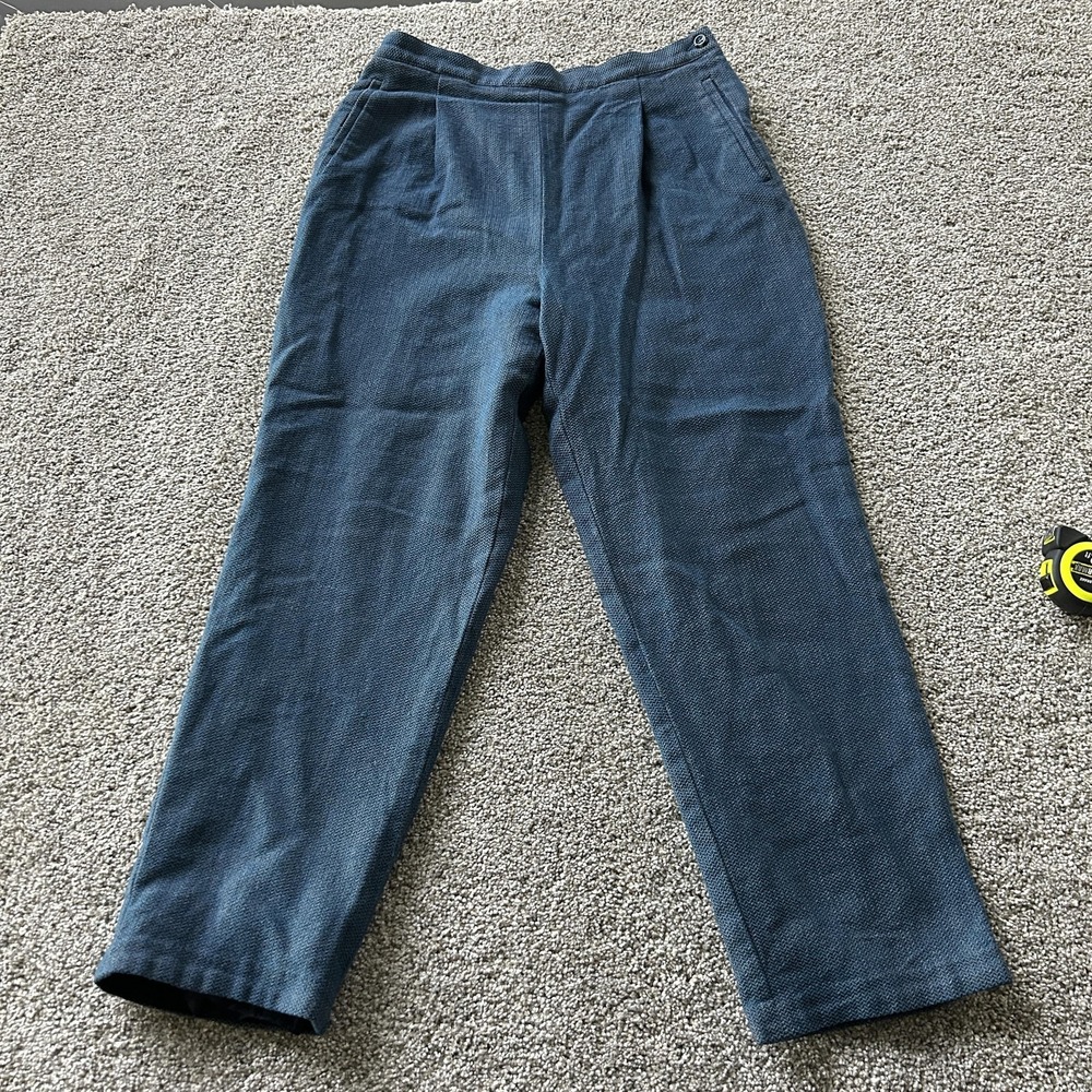Braemar Dress Pants Womens 12P Blue Wool Herringbone Tweed Straight Leg Workwear